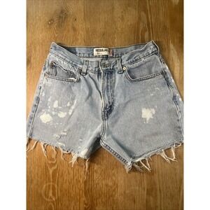 Levis 505s Women's Jean Shorts Cutoffs W32 Denim Distressed Frayed High Rise Zip